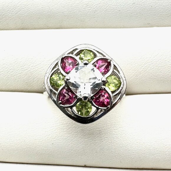 Designer J&T Multi Gemstone Sterling Silver Statement Ring Size 10 - Picture 2 of 3